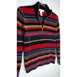 Vintage 90s Chenille Style Striped Mock Neck Sweater S/M Soft Knit